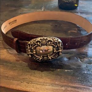 NWOT Brighton Brown Alligator belt w/ Silver Angel